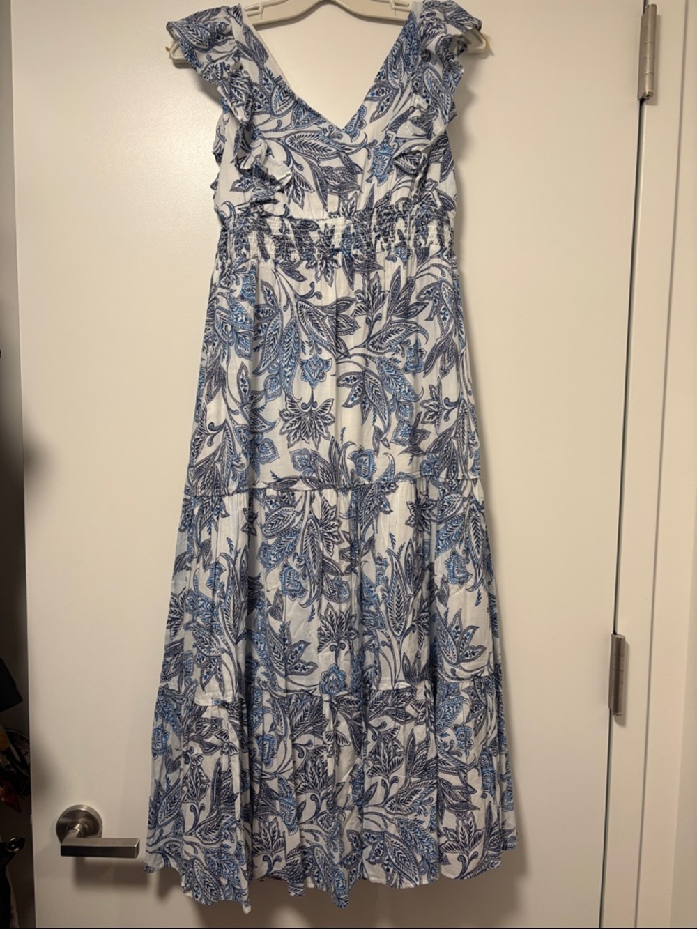 Joie Blue and White Floral Ruffle Maxi Dress